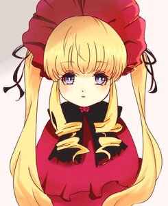 Rating: Safe Score: 0 Tags: 1girl bangs blonde_hair blue_eyes blush bonnet bow bowtie drill_hair eyebrows_visible_through_hair hat image long_hair long_sleeves looking_at_viewer red_dress red_headwear shinku sidelocks simple_background smile solo striped striped_background twin_drills twintails upper_body User: admin