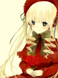 Rating: Safe Score: 0 Tags: 1girl blonde_hair blue_eyes blush bow bowtie dress drill_hair flower green_bow image long_hair long_sleeves looking_at_viewer red_capelet red_dress red_flower rose shinku simple_background smile solo User: admin