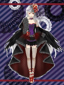 Rating: Safe Score: 0 Tags: 1girl black_wings choker dress feathered_wings flower image long_hair red_eyes silver_hair solo striped striped_background suigintou thighhighs wings zettai_ryouiki User: admin