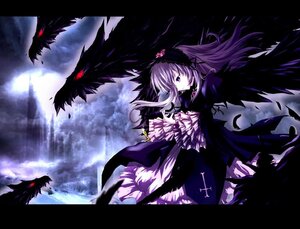 Rating: Safe Score: 0 Tags: 1girl black_wings dress flower frilled_sleeves frills hairband image letterboxed lolita_hairband long_hair long_sleeves monster purple_eyes ribbon solo suigintou wings User: admin