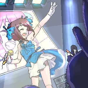 Rating: Safe Score: 0 Tags: 1girl blue_dress closed_eyes dress image kneehighs microphone music open_mouth short_hair singing smile solo souseiseki User: admin