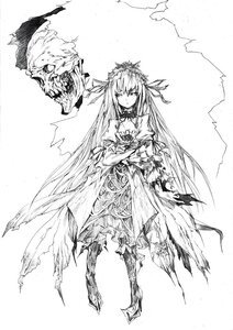 Rating: Safe Score: 0 Tags: 1girl boots dress flower full_body greyscale image long_hair looking_at_viewer monochrome rose solo standing suigintou torn_clothes torn_dress torn_legwear traditional_media very_long_hair User: admin