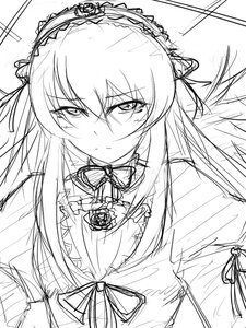 Rating: Safe Score: 0 Tags: 1girl dress eyebrows_visible_through_hair greyscale hair_between_eyes hairband image lolita_hairband long_hair looking_at_viewer monochrome ribbon rose sketch solo suigintou upper_body User: admin