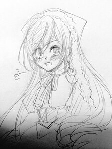 Rating: Safe Score: 0 Tags: 1girl blush dress eyebrows_visible_through_hair greyscale heart image long_hair long_sleeves looking_at_viewer monochrome neck_ribbon open_mouth ribbon sketch smile solo suiseiseki upper_body User: admin