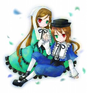 Rating: Safe Score: 0 Tags: 2girls blue_dress brown_hair dress frills full_body green_dress green_eyes hat head_scarf heterochromia holding_hands image leaf long_hair long_sleeves looking_at_viewer multiple_girls pair petals red_eyes siblings sisters souseiseki suiseiseki twins very_long_hair white_background User: admin