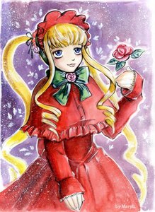 Rating: Safe Score: 0 Tags: 1girl blonde_hair blue_eyes bonnet bow bowtie capelet dress drill_hair flower green_bow green_neckwear image long_hair long_sleeves looking_at_viewer marker_(medium) pink_flower pink_rose red_capelet red_dress red_flower red_rose rose shinku sidelocks solo traditional_media twin_drills watercolor_(medium) User: admin