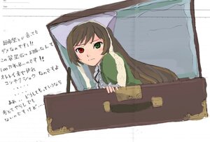Rating: Safe Score: 0 Tags: 1girl blush box brown_hair dress frills green_dress green_eyes heterochromia image in_box in_container long_hair long_sleeves looking_at_viewer pinzu red_eyes rozen_maiden solo souseiseki suiseiseki suitcase text_focus translated white_background User: admin