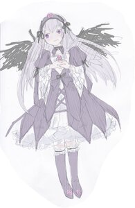 Rating: Safe Score: 0 Tags: 1girl black_wings boots dress feathered_wings feathers flower frills full_body hairband image long_hair long_sleeves looking_at_viewer ribbon silver_hair solo suigintou very_long_hair white_background wings User: admin