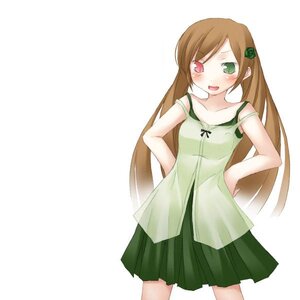 Rating: Safe Score: 0 Tags: 1girl :d bare_shoulders blush brown_hair cowboy_shot dress green_dress green_eyes hair_ornament hand_on_hip heterochromia image long_hair looking_at_viewer open_mouth red_eyes simple_background smile solo suiseiseki twintails very_long_hair white_background User: admin