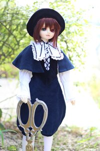 Rating: Safe Score: 0 Tags: 1girl black_dress blue_dress blurry brown_hair capelet depth_of_field doll dress grass hat heterochromia long_sleeves looking_at_viewer outdoors pantyhose red_eyes short_hair solo souseiseki standing sunlight User: admin