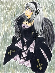 Rating: Safe Score: 0 Tags: 1girl black_dress black_ribbon black_wings detached_collar dress flower frilled_sleeves frills hairband image long_hair long_sleeves outdoors purple_eyes ribbon silver_hair solo standing suigintou wading water wings User: admin