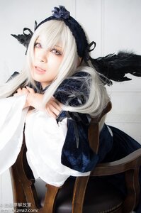 Rating: Safe Score: 0 Tags: 1girl feathers hairband lips long_hair long_sleeves looking_at_viewer ribbon silver_hair solo suigintou wings User: admin