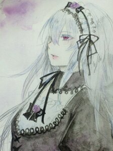 Rating: Safe Score: 0 Tags: 1girl bangs black_ribbon detached_collar dress flower hairband image long_hair looking_at_viewer red_eyes ribbon rose solo suigintou traditional_media User: admin