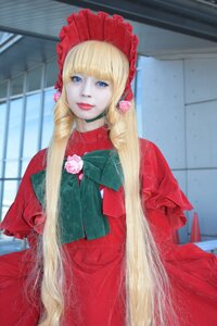 Rating: Safe Score: 0 Tags: 1girl bangs blonde_hair blue_eyes bonnet bow dress flower long_hair looking_at_viewer photo pink_rose red_dress rose shinku solo very_long_hair User: admin