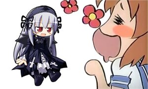 Rating: Safe Score: 0 Tags: 2girls :d blush chibi dress flower hairband image long_hair long_sleeves multiple_girls open_mouth simple_background solo suigintou white_background wings User: admin