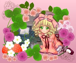 Rating: Safe Score: 0 Tags: 1girl blonde_hair bow dress flower frills green_eyes hair_bow hina_ichigo hinaichigo image looking_at_viewer pink_bow pink_dress pink_flower pink_rose plant red_rose rose short_hair solo vines yellow_rose User: admin