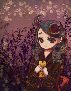 Rating: Safe Score: 0 Tags: 1girl blush brown_eyes drill_hair flower hair_flower hair_ornament holding image japanese_clothes kanaria kimono solo User: admin