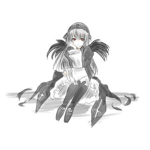 Rating: Safe Score: 0 Tags: 1girl black_wings dress frilled_sleeves frills full_body hairband image long_hair long_sleeves looking_at_viewer monochrome red_eyes rose solo striped suigintou very_long_hair white_background wings User: admin