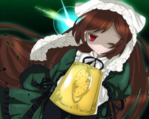 Rating: Safe Score: 0 Tags: 1girl brown_hair dress frills green_dress head_scarf image long_hair long_sleeves red_eyes ribbon solo suiseiseki watering_can User: admin