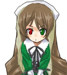 Rating: Safe Score: 0 Tags: 1girl :o artist_request blush brown_hair dress frills green_dress green_eyes head_scarf heterochromia image long_hair long_sleeves looking_at_viewer red_eyes ribbon rozen_maiden simple_background solo suiseiseki upper_body very_long_hair white_background User: admin