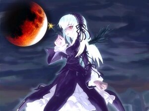 Rating: Safe Score: 0 Tags: 1girl black_dress black_wings dress flower frills full_moon hairband image juliet_sleeves long_hair long_sleeves looking_at_viewer moon night outdoors red_eyes rose silver_hair sky solo suigintou wings User: admin