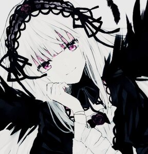 Rating: Safe Score: 0 Tags: 1girl bangs black_dress black_feathers black_flower black_hairband black_ribbon black_rose black_wings closed_mouth dress eyebrows_visible_through_hair feathered_wings feathers flower gothic_lolita hairband image lolita_fashion lolita_hairband long_hair long_sleeves looking_at_viewer purple_eyes red_flower red_rose ribbon rose silver_hair simple_background smile solo suigintou upper_body wings User: admin