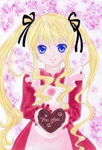 Rating: Safe Score: 0 Tags: 1girl apron auto_tagged blonde_hair blue_eyes box chocolate dress hair_ribbon heart heart-shaped_box holding image long_hair long_sleeves looking_at_viewer ribbon shinku sidelocks smile solo twintails valentine User: admin