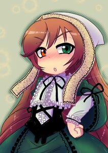Rating: Safe Score: 0 Tags: 1girl :o black_ribbon blush brown_hair commentary_request dress frills green_dress green_eyes hat heterochromia image lolita_fashion long_hair long_sleeves looking_at_viewer open_mouth photoshop_(medium) red_eyes ribbon rozen_maiden solo suiseiseki torotei very_long_hair User: admin