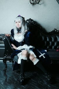 Rating: Safe Score: 0 Tags: 1girl boots chair dress flower frills gothic_lolita lips lolita_fashion long_hair silver_hair sitting solo suigintou thighhighs User: admin