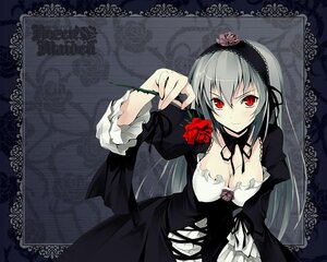 Rating: Safe Score: 0 Tags: 1girl black_dress breasts cleavage dress flower frills gothic_lolita hairband image large_breasts lolita_fashion long_hair long_sleeves red_eyes red_flower red_rose rose silver_hair smile solo suigintou User: admin