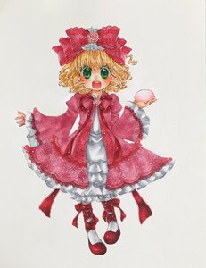 Rating: Safe Score: 0 Tags: 1girl blonde_hair bow dress food frills full_body green_eyes hina_ichigo hinaichigo image long_sleeves open_mouth pantyhose pink_bow red_dress red_footwear shoes short_hair smile solo too_many User: admin