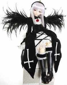 Rating: Safe Score: 0 Tags: 1girl black_dress black_wings boots doll dress flower frills full_body hairband long_hair long_sleeves looking_at_viewer pink_eyes rose silver_hair solo suigintou wings User: admin