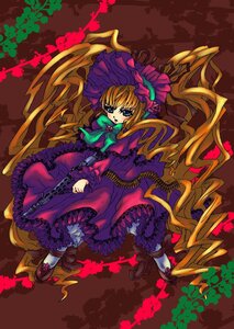 Rating: Safe Score: 0 Tags: 1girl blonde_hair blue_eyes bonnet bow dress flower frills image long_hair long_sleeves red_dress shinku solo twintails User: admin