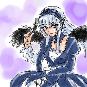 Rating: Safe Score: 0 Tags: 1girl bangs detached_collar dress feathers frills hairband image juliet_sleeves lolita_hairband long_hair long_sleeves looking_at_viewer pink_eyes puffy_sleeves purple_background rose solo suigintou wings User: admin