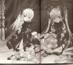 Rating: Safe Score: 0 Tags: 3girls bow dress frills hairband image long_hair long_sleeves looking_at_viewer monochrome multiple multiple_girls ribbon shinku siblings sitting suigintou tagme very_long_hair wings User: admin