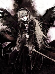 Rating: Safe Score: 0 Tags: 1girl black_wings dress flower frills hairband holding image long_hair long_sleeves looking_at_viewer red_eyes rose solo suigintou very_long_hair weapon wings User: admin