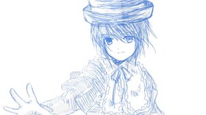 Rating: Safe Score: 0 Tags: 1girl blue_theme closed_mouth frills hat image long_sleeves looking_at_viewer monochrome neck_ribbon ribbon short_hair smile solo souseiseki User: admin