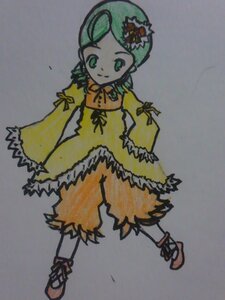 Rating: Safe Score: 0 Tags: 1girl closed_mouth dress full_body green_eyes green_hair hair_ornament image kanaria long_sleeves looking_at_viewer ribbon short_hair solo standing swept_bangs traditional_media yellow_dress User: admin