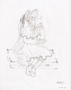 Rating: Safe Score: 0 Tags: 1girl bonnet cup dated dress drill_hair frills full_body image long_hair long_sleeves monochrome shinku sitting solo tea teacup twintails very_long_hair User: admin