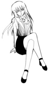 Rating: Safe Score: 0 Tags: 1girl bow bowtie crossed_legs full_body greyscale image long_hair looking_at_viewer monochrome pencil_skirt shoes sitting skirt solo suigintou vest User: admin