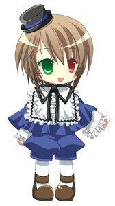 Rating: Safe Score: 0 Tags: 1girl :d blue_dress brown_hair chibi dress frills full_body green_eyes hat heterochromia image long_sleeves looking_at_viewer open_mouth red_eyes simple_background smile solo souseiseki top_hat white_background User: admin