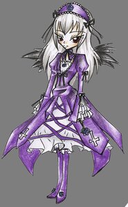 Rating: Safe Score: 0 Tags: 1girl boots dress flower frills full_body hairband image long_hair long_sleeves looking_at_viewer rose simple_background solo standing suigintou white_background wings User: admin