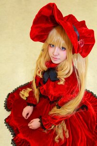 Rating: Safe Score: 0 Tags: 1girl bangs blonde_hair blue_eyes bow dress flower hat lips long_hair long_sleeves looking_at_viewer red_dress shinku solo User: admin