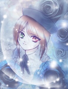 Rating: Safe Score: 0 Tags: 1girl closed_mouth dress flower frills green_eyes hat heterochromia image long_sleeves looking_at_viewer red_eyes ribbon rose short_hair solo souseiseki suiseiseki upper_body water User: admin