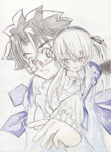 Rating: Safe Score: 0 Tags: 1boy 1girl blush carrying dress frilled_sleeves frills glasses hairband image long_hair long_sleeves ribbon smile solo suigintou traditional_media upper_body wings User: admin