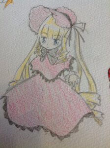 Rating: Safe Score: 0 Tags: 1girl blonde_hair blue_eyes bonnet dress full_body hat image long_hair long_sleeves looking_at_viewer photo pink_dress shinku solo very_long_hair User: admin