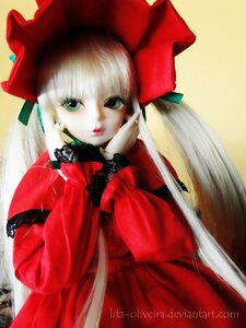 Rating: Safe Score: 0 Tags: 1girl bangs blonde_hair doll dress lace long_hair long_sleeves looking_at_viewer red_dress shinku solo twintails very_long_hair watermark User: admin