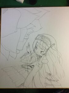 Rating: Safe Score: 0 Tags: 1girl blush dress frills hairband jewelry long_hair long_sleeves monochrome sketch tears traditional_media wide_sleeves User: admin