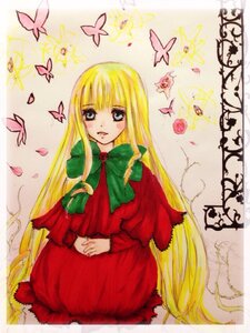 Rating: Safe Score: 0 Tags: 1girl animal blonde_hair blue_butterfly blue_eyes bug butterfly butterfly_hair_ornament dragonfly dress flower image insect long_hair shinku solo squiggle very_long_hair User: admin