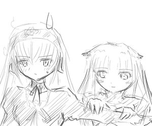 Rating: Safe Score: 0 Tags: 1girl akemi_homura blush bow greyscale image long_hair monochrome object_on_head pair panties_on_head simple_background sketch suigintou suiseiseki underwear upper_body white_background User: admin